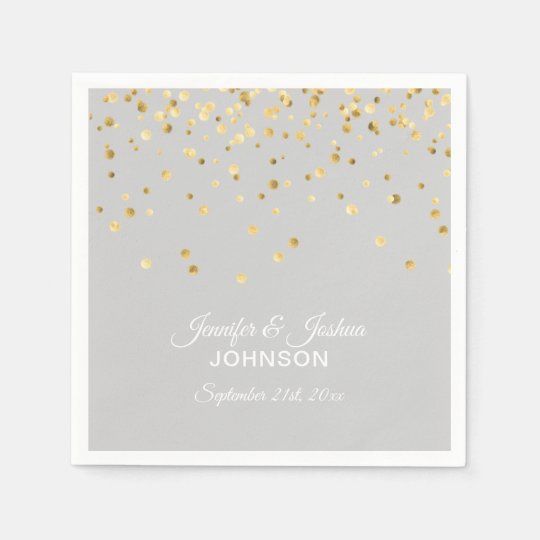 Personalized Light Grey Gray Gold Confetti Wedding Paper Napkin