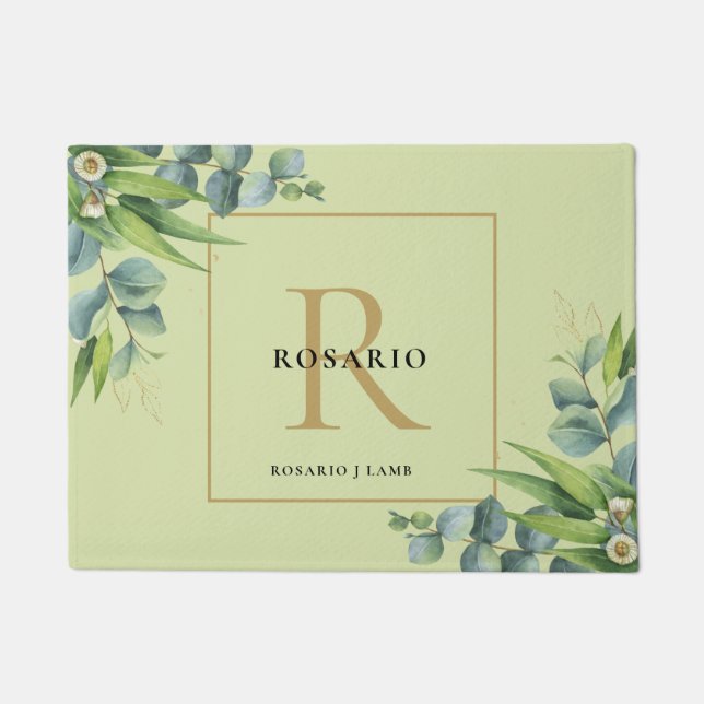 Personalized Light Olive Green Gold Monogram  Doormat (Front)