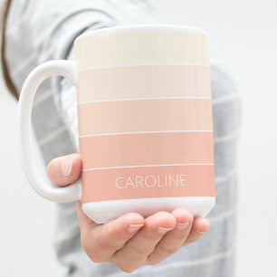 Personalized Light Peach Coral Orange Stripe Art Coffee Mug