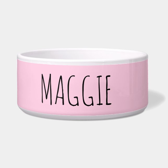 Personalized Light Pink Ceramic Pet Bowl (Front)