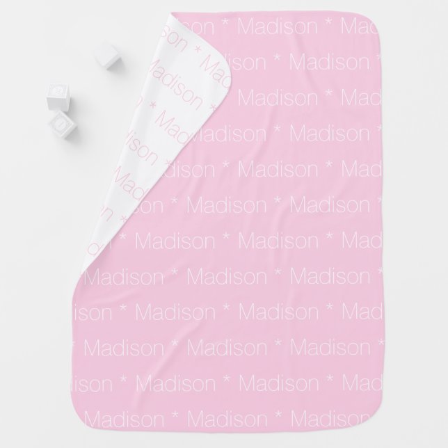 Personalized light pink custom name reversible baby blanket (In Situ)