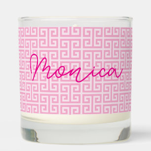 Personalized Light Pink Greek Key Pattern Scented Candle