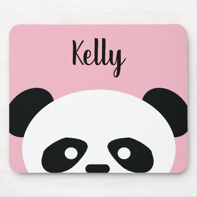 Personalized Light Pink Kawaii Panda Bear Animal Mouse Pad (Front)