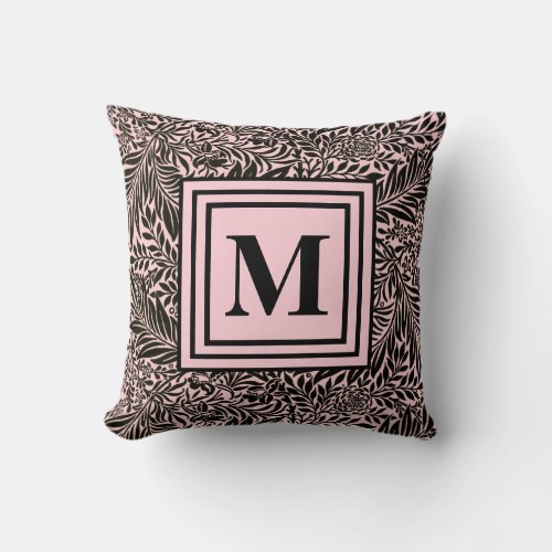 Personalized Light Pink Monogram Larkspur Foliage Throw Pillow