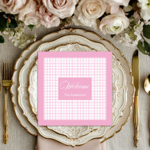 Personalized Light Pink Napkins Classic Plaid Set