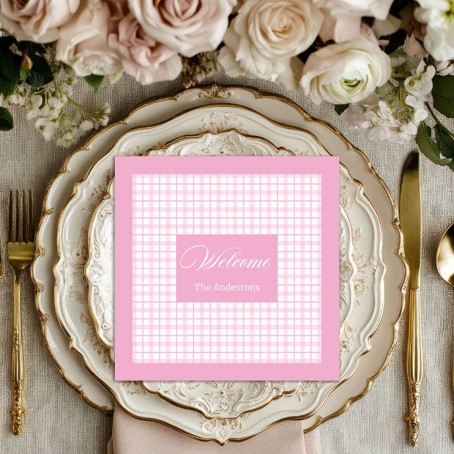 Personalized Light Pink Napkins Classic Plaid Set (Personalized Light Pink Napkins Classic Plaid Set)