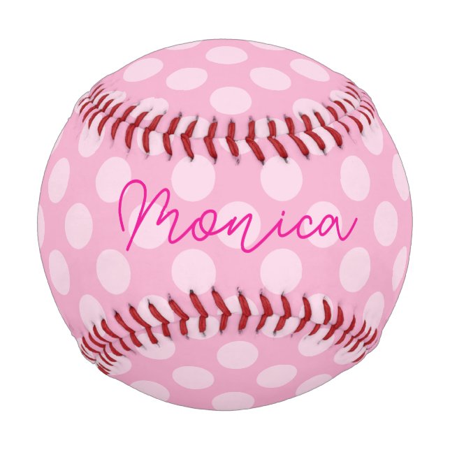 Personalized Light Pink Polka Dot Baseball (Front)