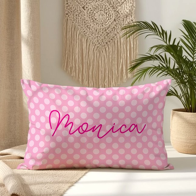 Personalized Light Pink Polka Dot Lumbar Pillow (Personalized Light Pink Polka Dot Lumbar Pillow)