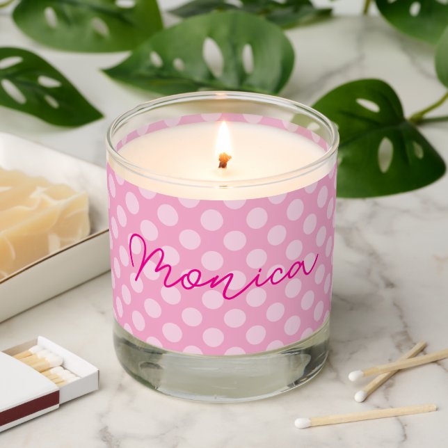 Personalized Light Pink Polka Dot Scented Candle (Lit)