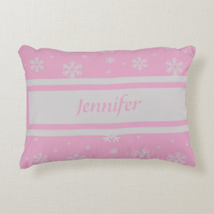 Personalized Light Pink Snowflake Accent Pillow