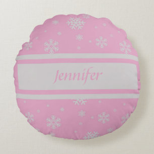 Personalized Light Pink Snowflake Pillow