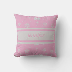 Personalized Light Pink Snowflake Pillow