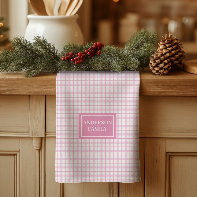 Personalized Light Pink Towel Classic Tartan Look (Personalized Light Pink Towel Classic Tartan Look)