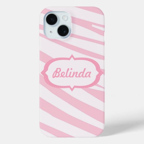 Personalized Light Pink Zebra Pattern iPhone 15 Case