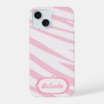 Personalized Light Pink Zebra Pattern iPhone 15 Case