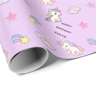 Personalized Light PurpleUnicorn Birthday Wrapping Paper