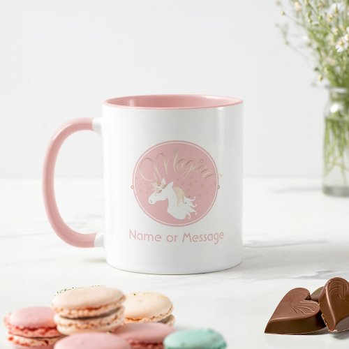 Personalized Light Rose Pink White Magical Unicorn Mug