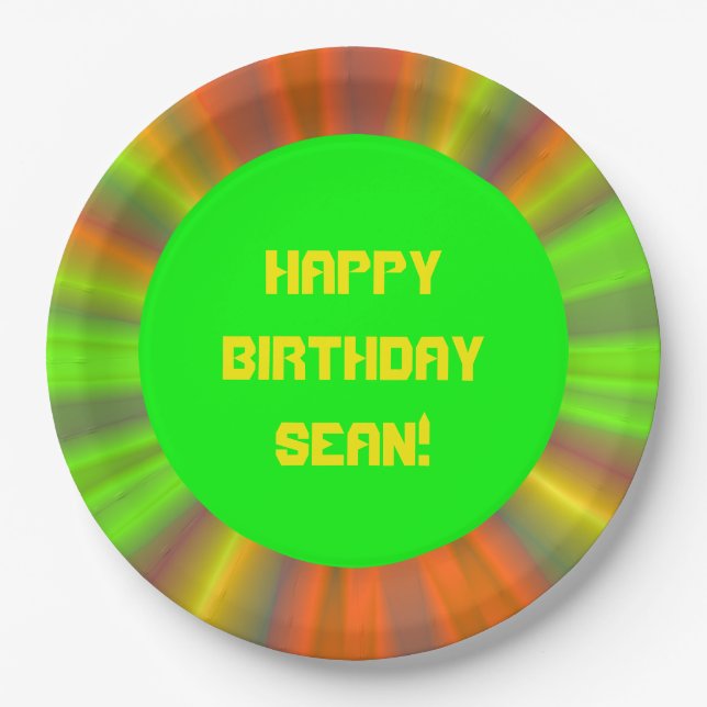Personalized Light Show Fractal Art Birthday Paper Plates (Front)