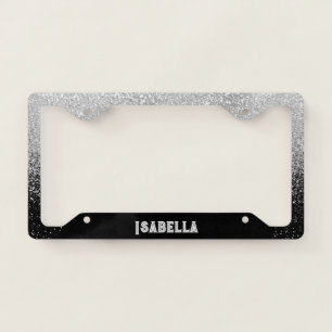 Personalized Light Silver Glitter on Black License Plate Frame