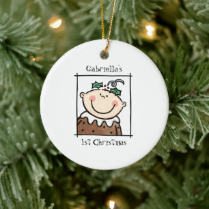 Personalized Light Skin Tone Baby Face Baby's 1st Ceramic Ornament