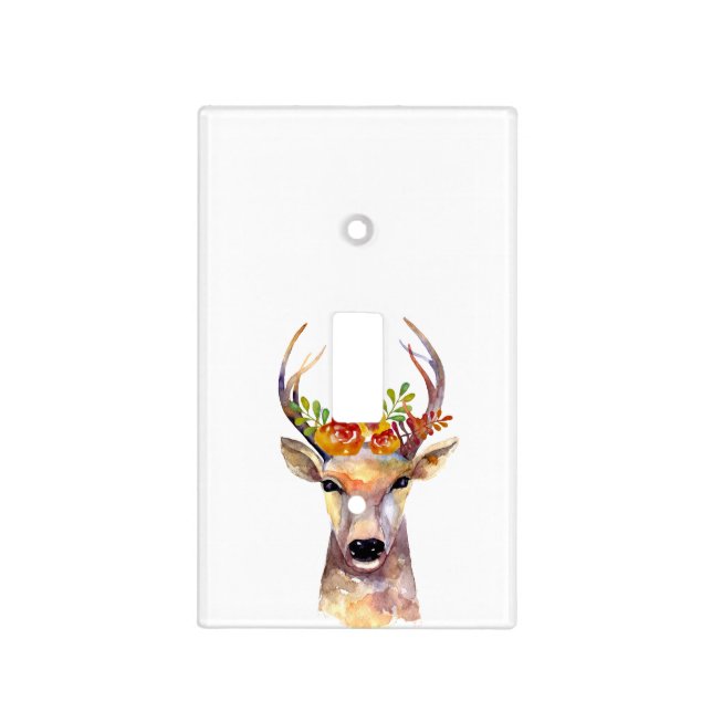 Personalized Light Switch Plate boho deer Buck Hea (Front)