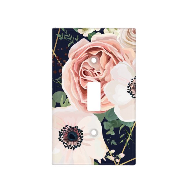 Personalized Light Switch Plate Geometric Navy Blu (Front)