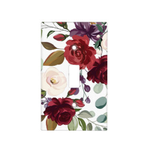 Personalized Light Switch Plate Roses on White wit
