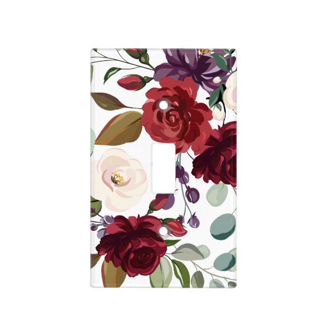 Personalized Light Switch Plate Roses on White wit (Front)