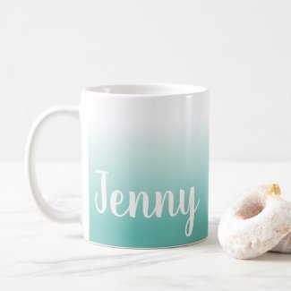 Personalized Light Teal and White Ombre Coffee Mug