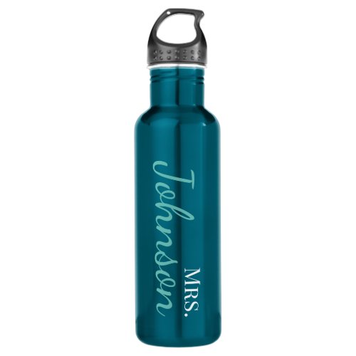 Personalized Light Teal Calligraphy School Teacher Stainless Steel Water Bottle