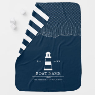 Personalized lighthouse Boat Blue  Baby Blanket