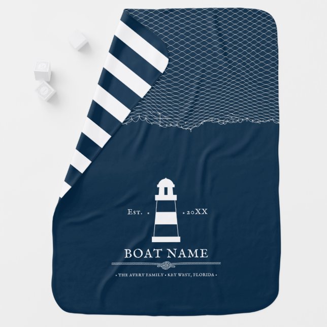 Personalized lighthouse Boat Blue  Baby Blanket (In Situ)
