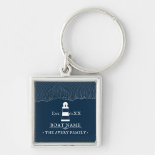 Personalized lighthouse Boat Name Blue Keychain