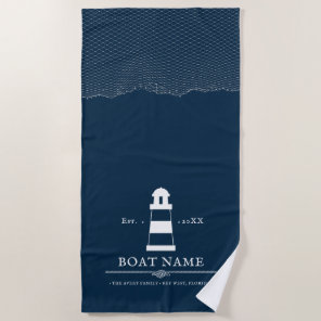 Personalized lighthouse Boat Nautical Blue Beach Towel