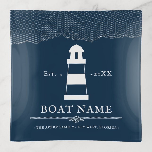 Personalized lighthouse Nautical  Boat Trinket Tray (Front)