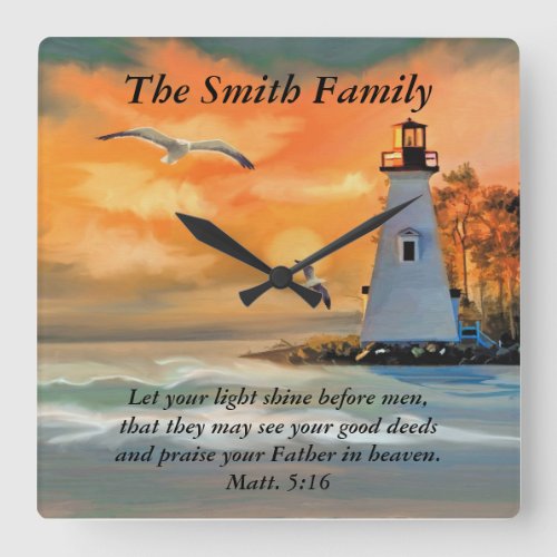 Personalized Lighthouse Seagull Bible Verse Clock