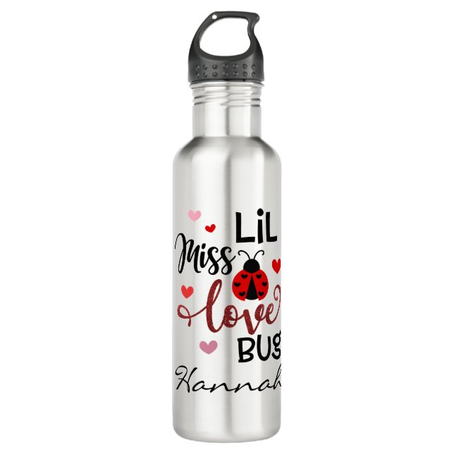 Personalized Lil Miss Love Bug Stainless Steel Water Bottle (Front)