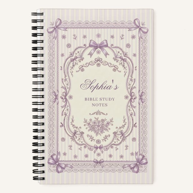 Personalized Lilac Bow Bible Study  Notebook (Front)