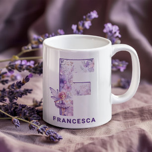 Personalized Lilac Fairy Monogram F Coffee Mug