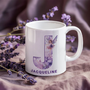 Personalized Lilac Fairy Monogram J Coffee Mug