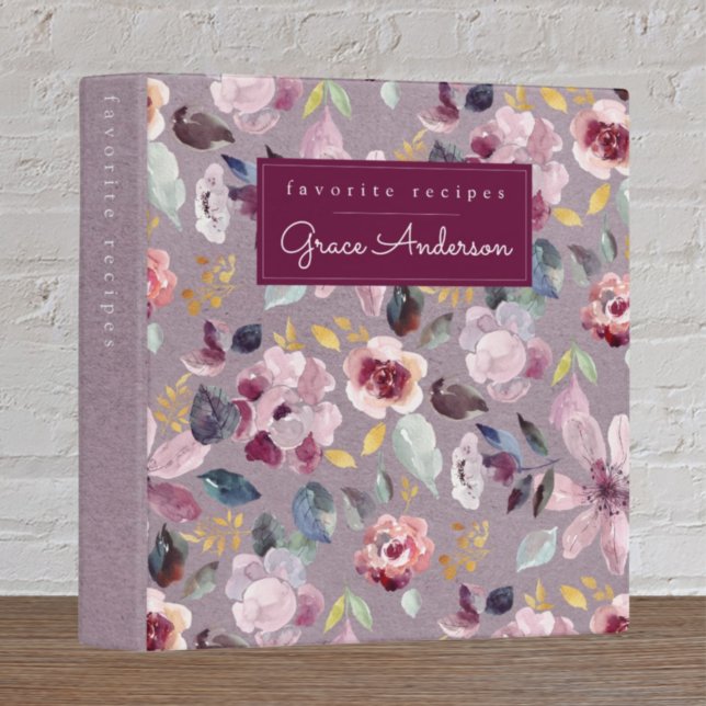 Personalized Lilac Floral Pattern Recipe 3 Ring Binder (Creator Uploaded)