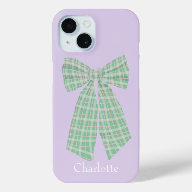 Personalized Lilac Gingham Romantic Coquette Bow Case-Mate iPhone Case (Back)