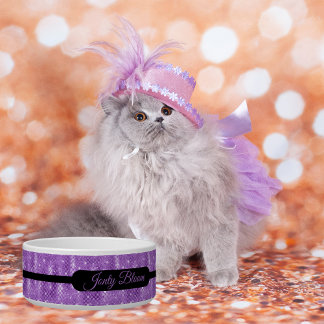 Personalized Lilac Glam Faux Glitter Pet Bowl