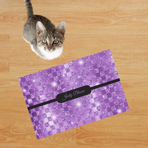 Personalized Lilac Glam Faux Glitter Pet  Placemat