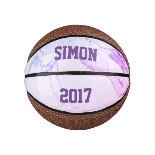 Personalized lilac marble texture mini basketball