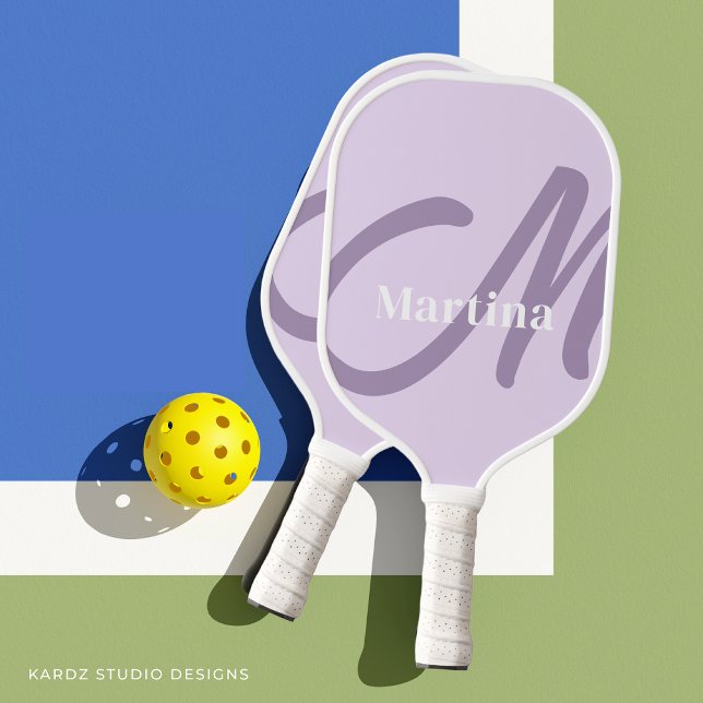 Personalized Lilac Monogram Initial Pickleball Paddle (Design repeats in back of paddle, personalize with name and initial.)