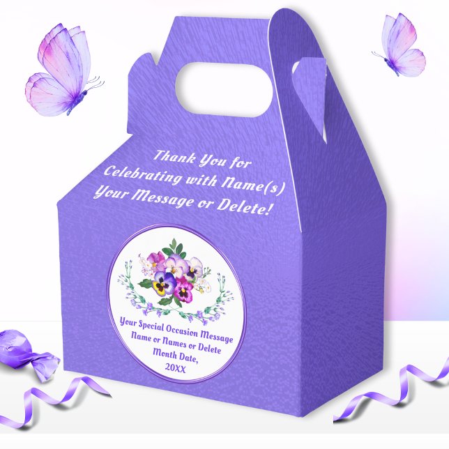 Personalized Lilac Pansy, Flower Favour Boxes (Pansy Birthday or Pansy Wedding Floral Favor Box. Pansies party. Personalized, Flower Favour Box.)