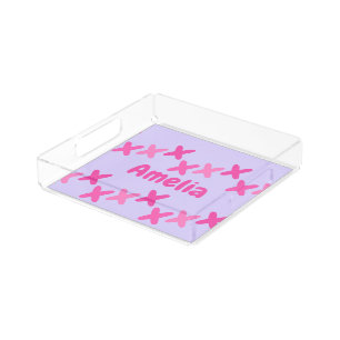 Personalized Lilac Pattern Kisses Acrylic Tray