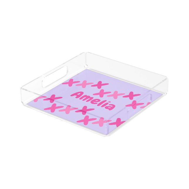 Personalized Lilac Pattern Kisses Acrylic Tray (Angled)