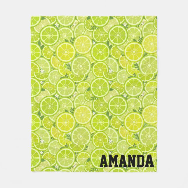 Personalized Lime Citrus Patterned Fleece Blanket (Front)